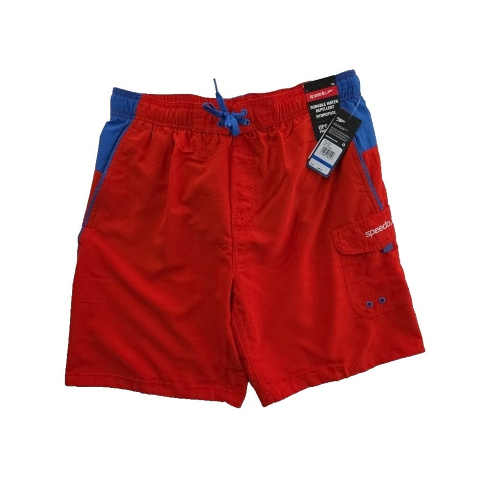 Speedo Swim Trunks Mens XL 8" Inseam Red Blue NEW NWT Elastic Waist Drawstring
